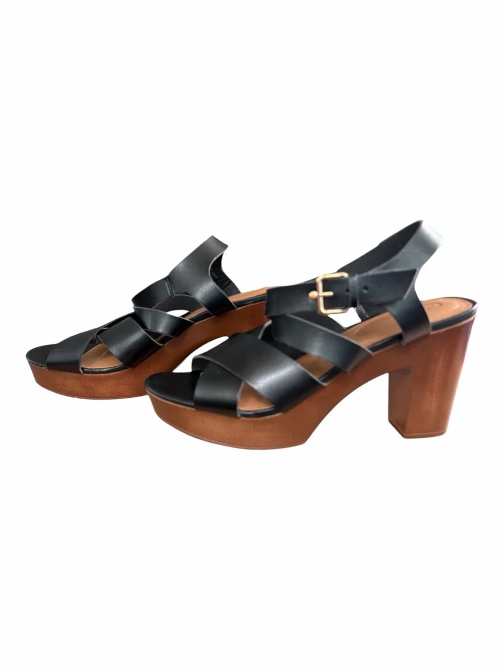 Comfort Black Platform Block Heel Sandals Women’s 9M Buckle Strappy
